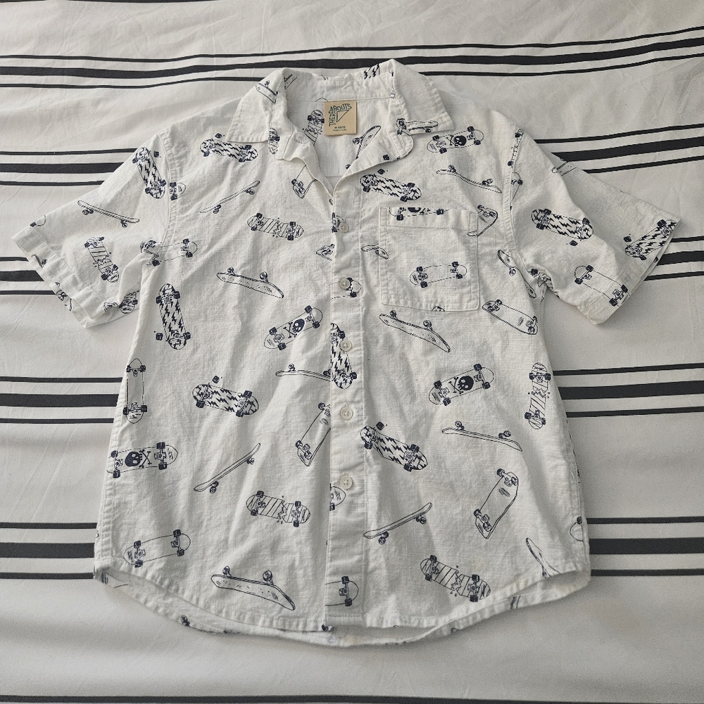 Boys White Skateboard Print Shirt